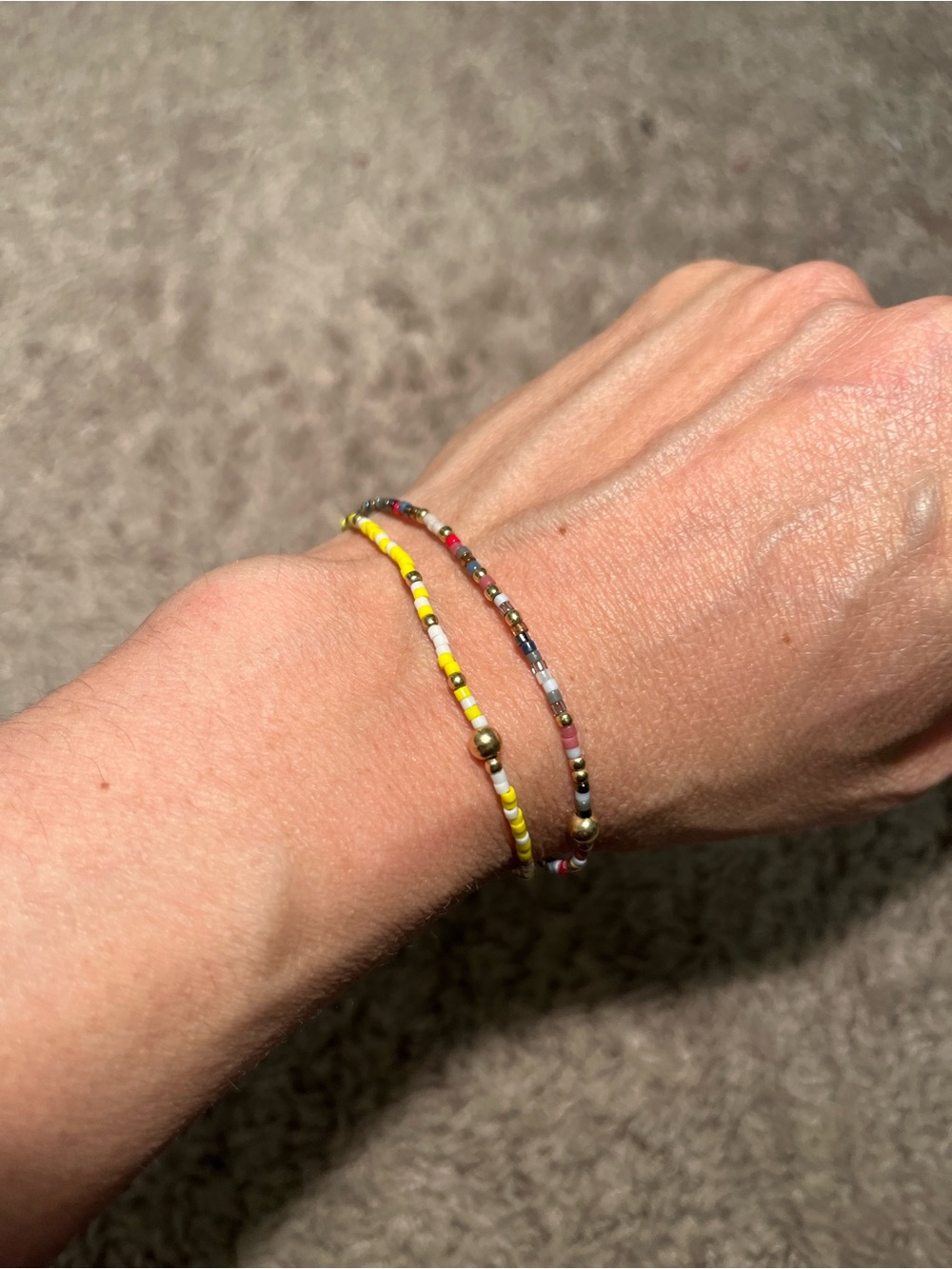 Yellow and Multicolor Seed Bead Bracelet Set - Minimal Layering Style